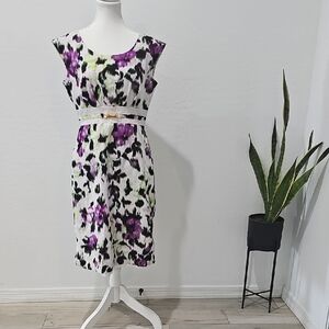 Alex Marie White and Black Sheath Dress with Cap Sleeves for Wedding Guest